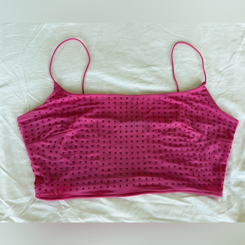 ASOS design Pink Studded Camisole Mesh Crop Top